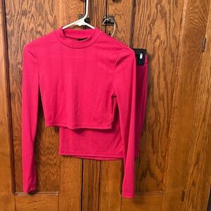 SHEIN Hot Pink Long Sleeve Cropped Tee and Skirt size Small